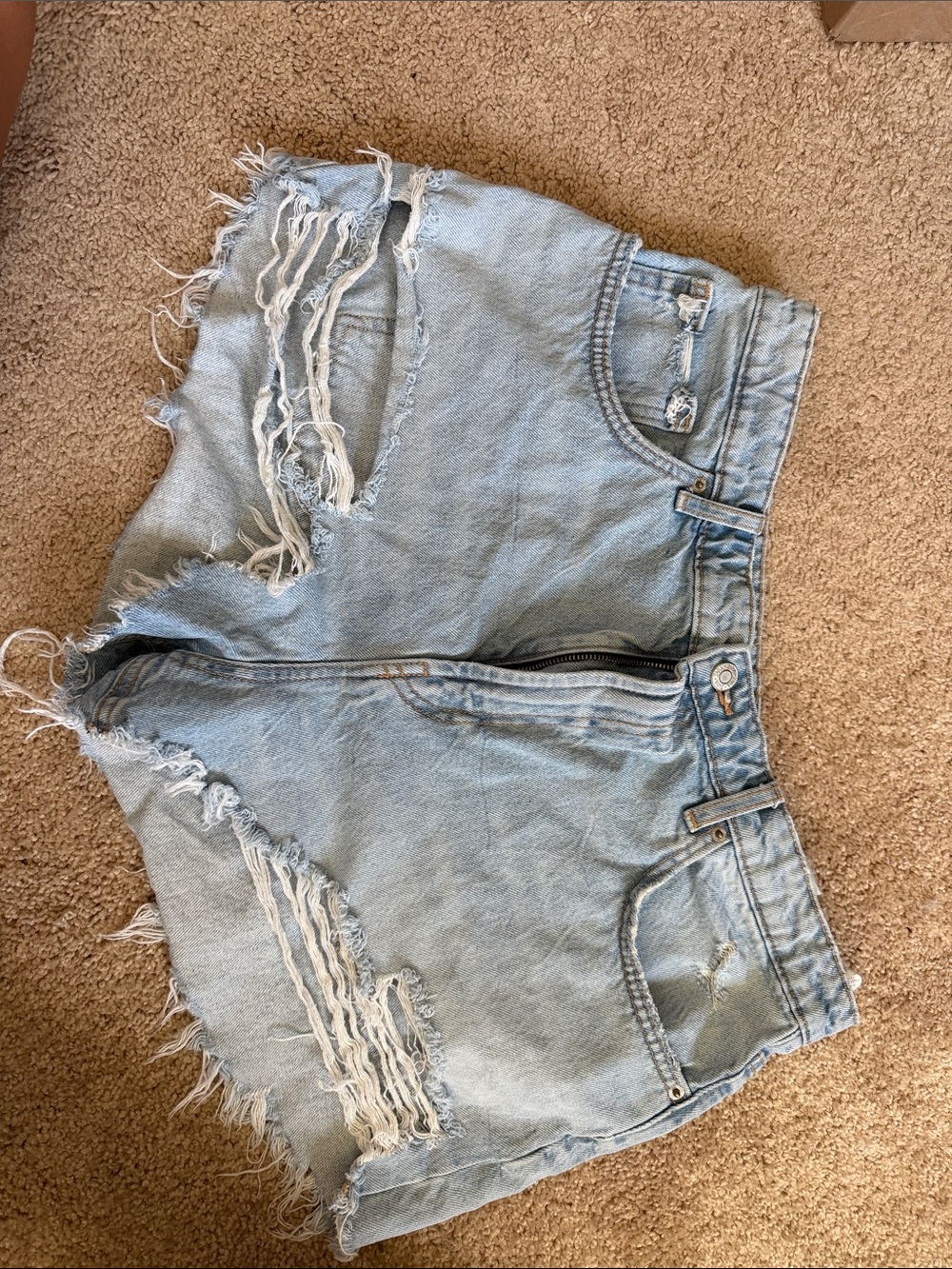 Zara Light Wash Distressed Denim Shorts